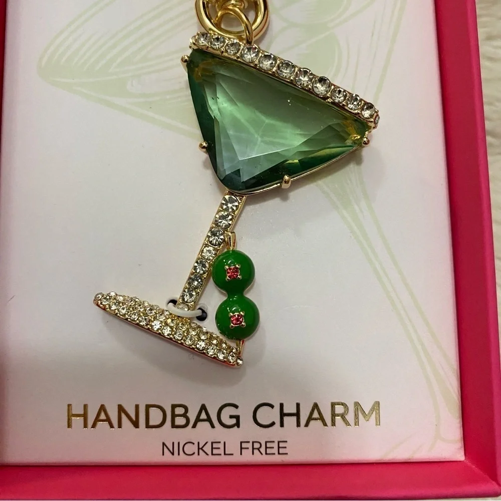 True to Form Green Martini Handbag keychain Charm with Glass Crystal Stones Glam